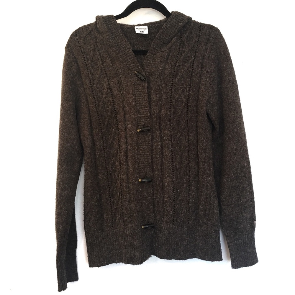 [COLUMBIA] Wool Button Up Sweater w/ Hoodie Size M